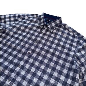 Bugatchi Uomo Mens Button Up Shirt 2XL Blue Plaid Gingham Dress Office Work